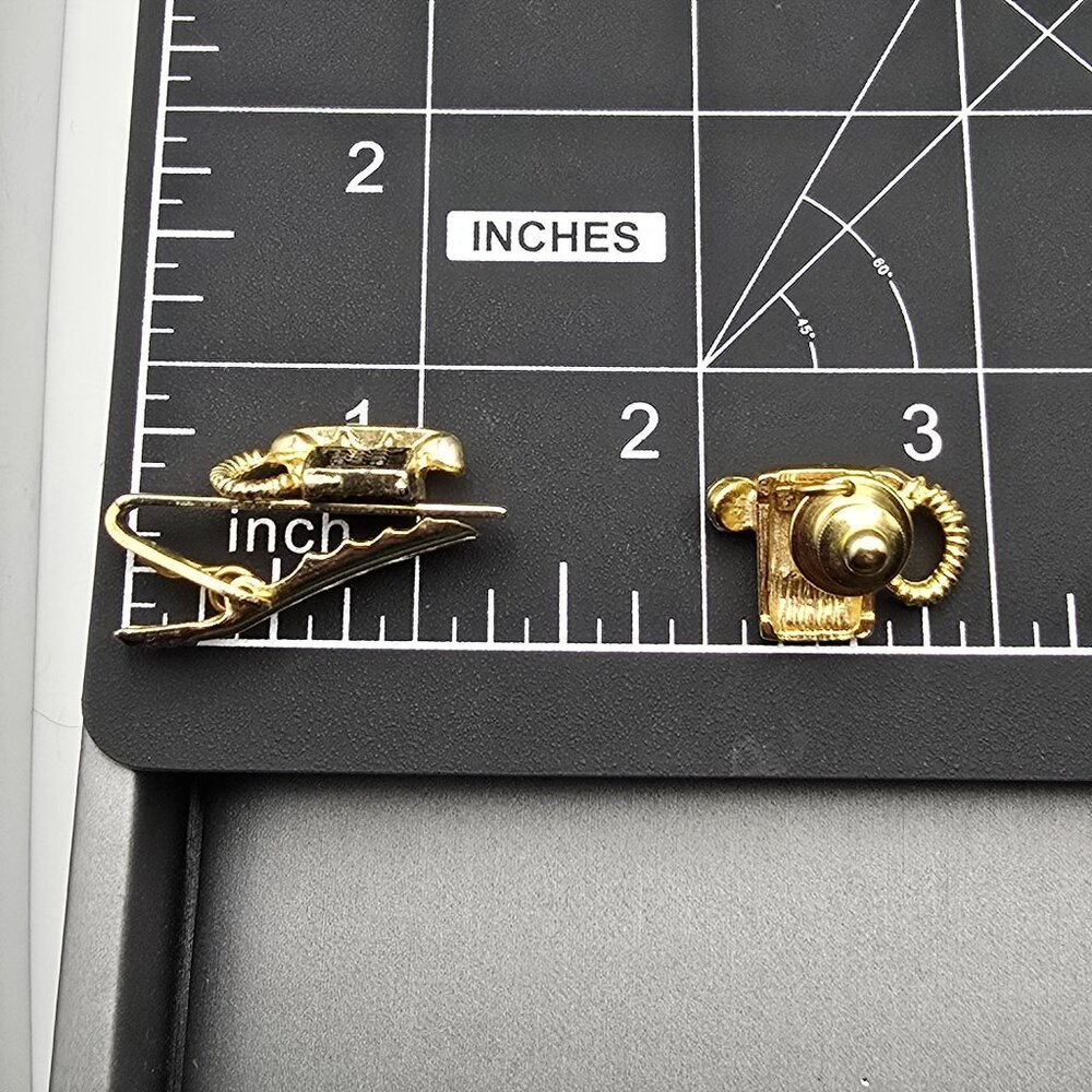 VTG Rugin Gold Tone Retro Push Button Telephone Tie Clip & Pin Set - Picture 4 of 4